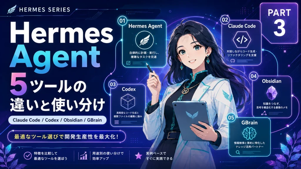 【Hermes Agent入門 #3】Claude Code・Codex・Obsidian・GBrainとの違いと使い分け