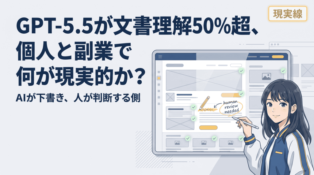 GPT-5.5が文書理解50%超、個人と副業で何が現実的か？